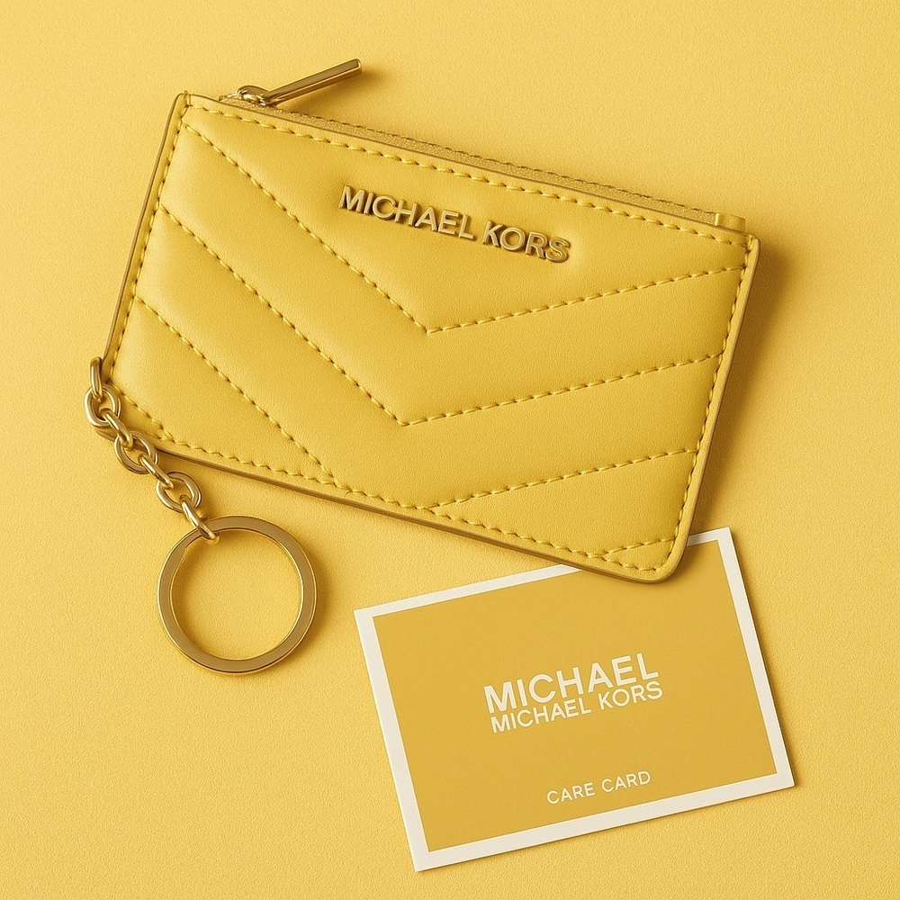 Michael Kors Jet Set Small Quilted Coin Pouch Card Wallet Yellow NWT - Picture 3 of 6